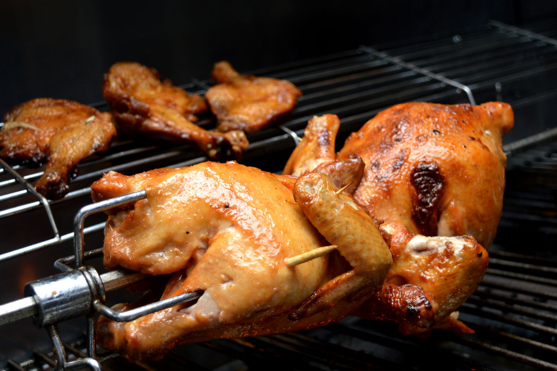 A carefully prepared roasted chicken meal served for sharing